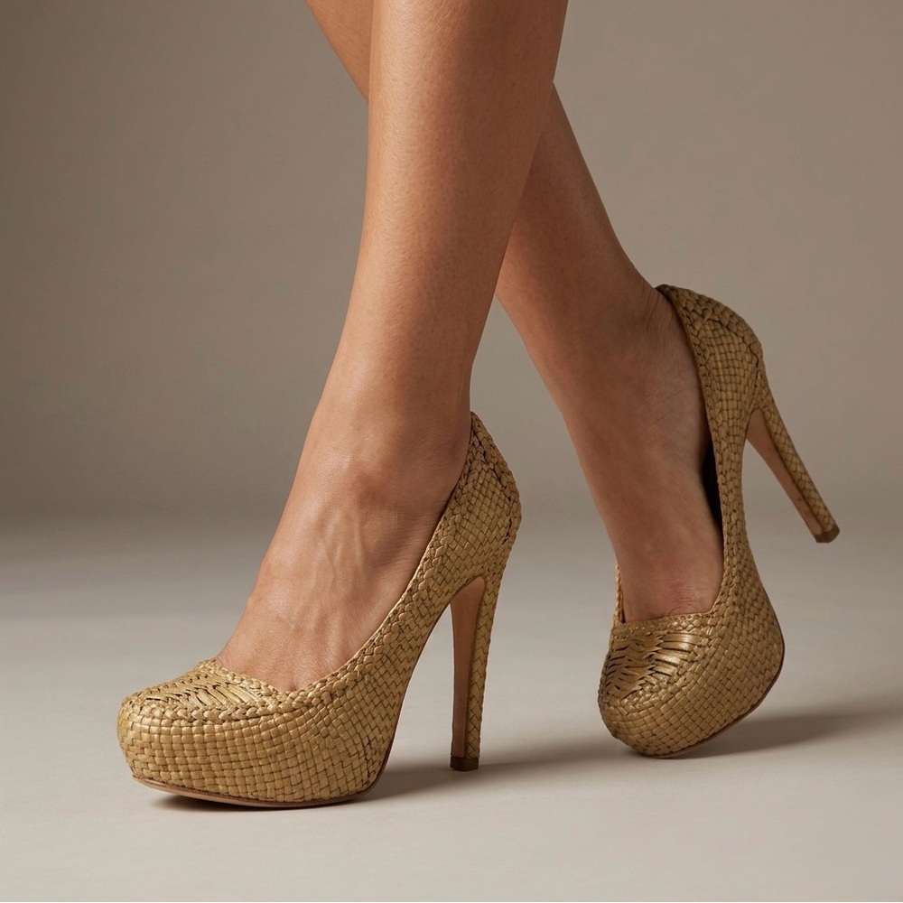 Prada Metallic Gold Braided Leather Platform Heels